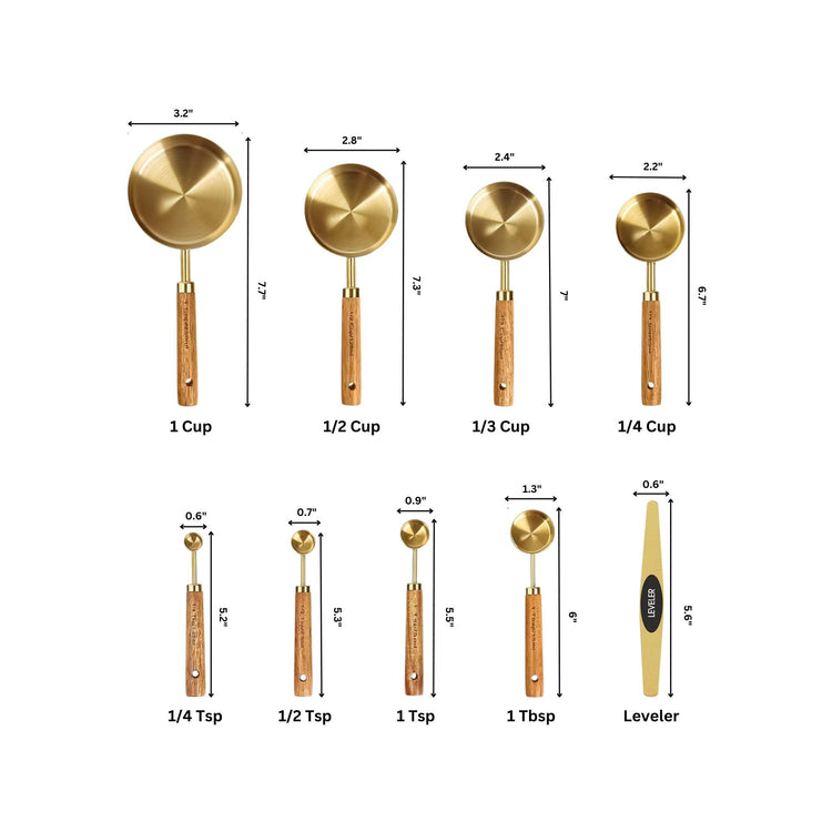 Gold Measuring Cups and Spoons Set with Leveler
