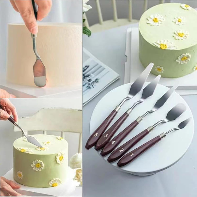 5pcs Stainless Steel Cake Cream Spatula Frosting Baking Pastry Tool Shovel Cake Painting Scraper Decorating Spatula Mixing Set Icing Oil Painting Cream Toner Tool for Fondant Chocolate (5 Count)