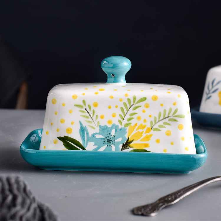 Butter Dish Ceramic Butter Dish with Lid Butter Keeper Butter Dish with Lid for Countertop Flower Butter Crock