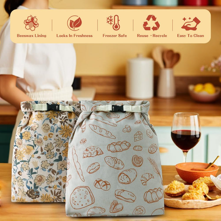 Beeswax Bread Bags for Homemade bread (2 Count)