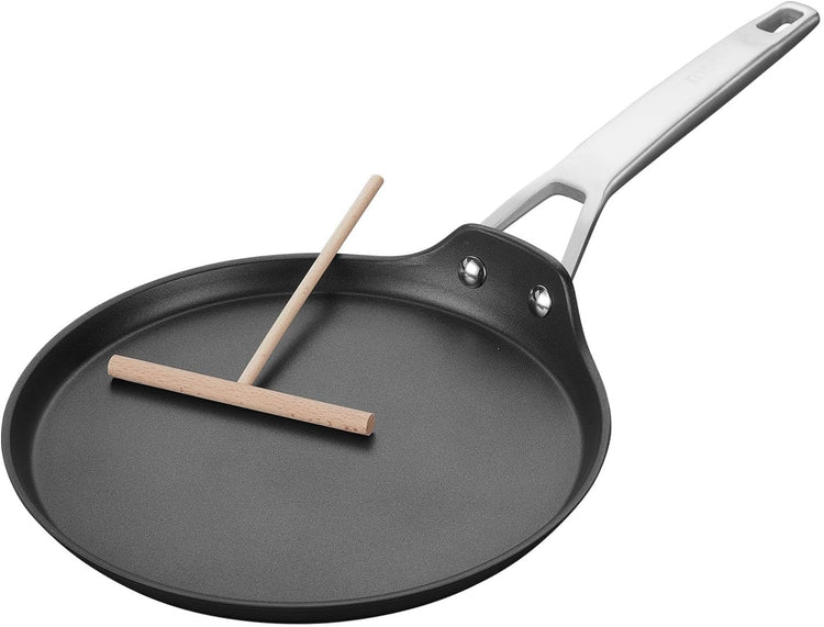 MsMk Crepe Pan with Spreader, 9 1/2 Inch Titanium and Ceramic Nonstick Flat Skillet Pancake Tawa Dosa Tortilla Pan, Induction Compatible, PFOA Free, Oven Safe to 700°F
