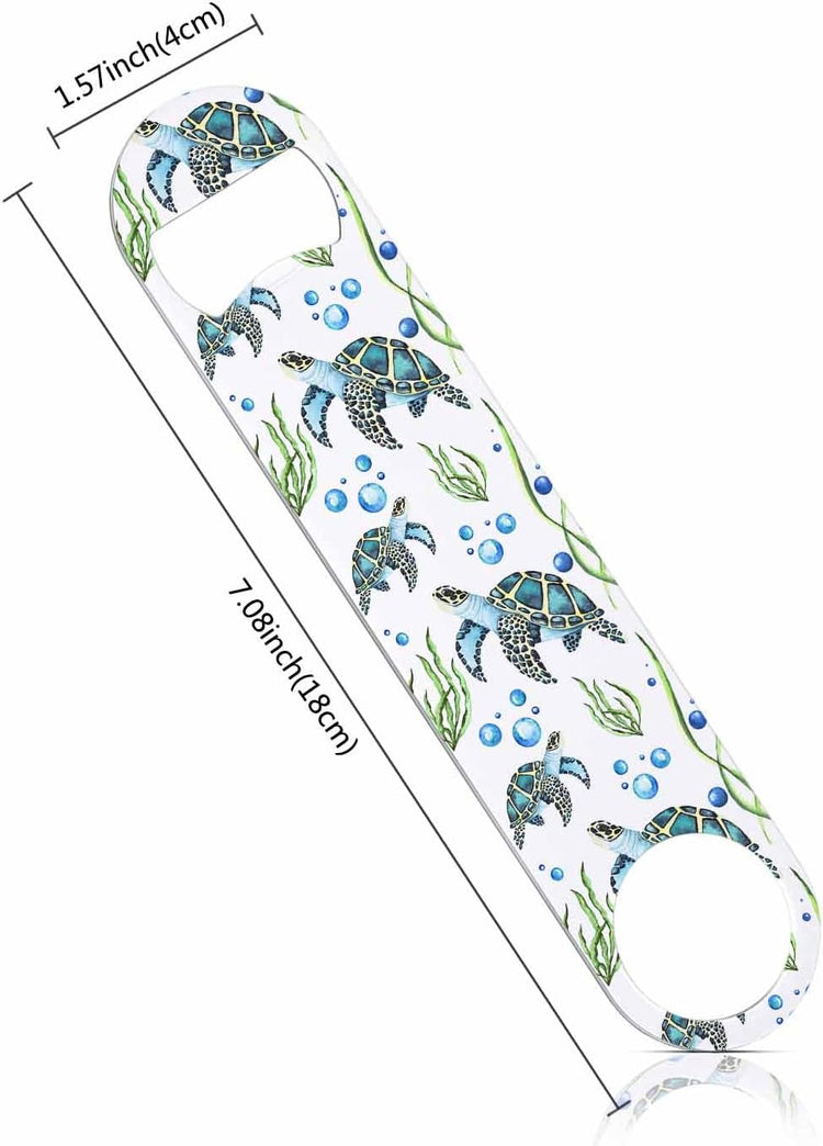 Watercolor Turtles Stainless Steel Bottle Opener Swimming Green Seaweed Blisters Freedom Leisure Ocean Animals Flat Beer Bottle Opener Keychain for Home Kitchen Bar Restaurant Party Gift