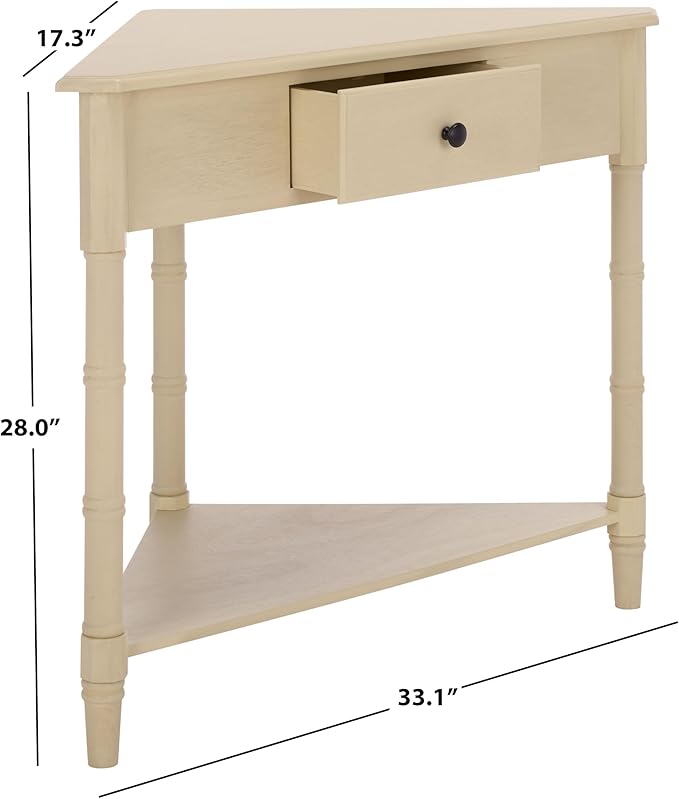 SAFAVIEH Home Collection – Gomez Sand Corner Table, 1-Drawer Space-Saving Triangle Accent Table, Classic Turned-Leg Design (AMH5709G)
