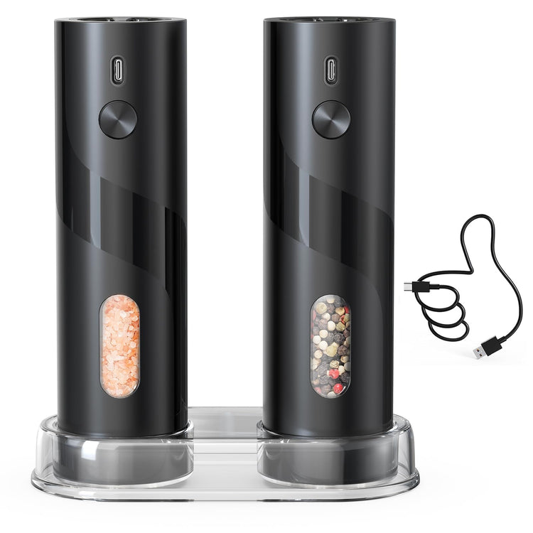 Rechargeable Electric Salt and Pepper Grinder Set with Base