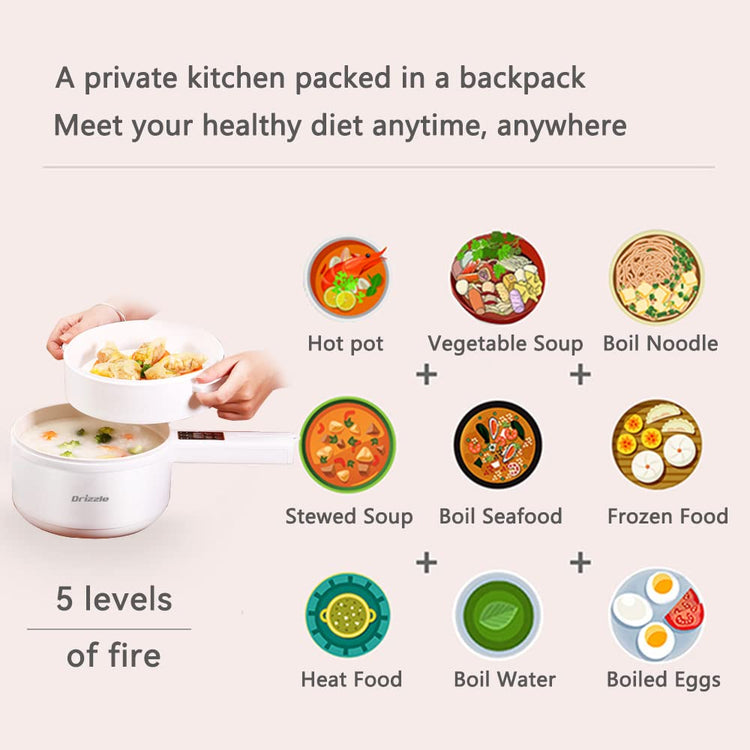 Electric Hot Pot Cooker Steamer 1.8L Multifunctional Nonstick Pan Dormitory Office Portable Ramen Cooker Steamer Boil Dry Protection Suitable For Noodles Steak Cooker Eggs StirFrying