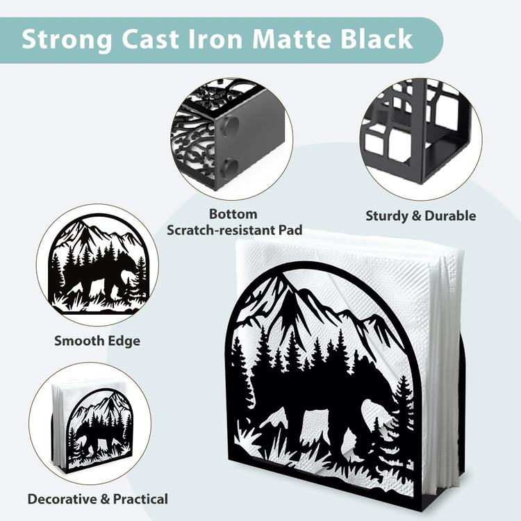 Forest Mountain Decorative Black Metal Napkin Holder for Table