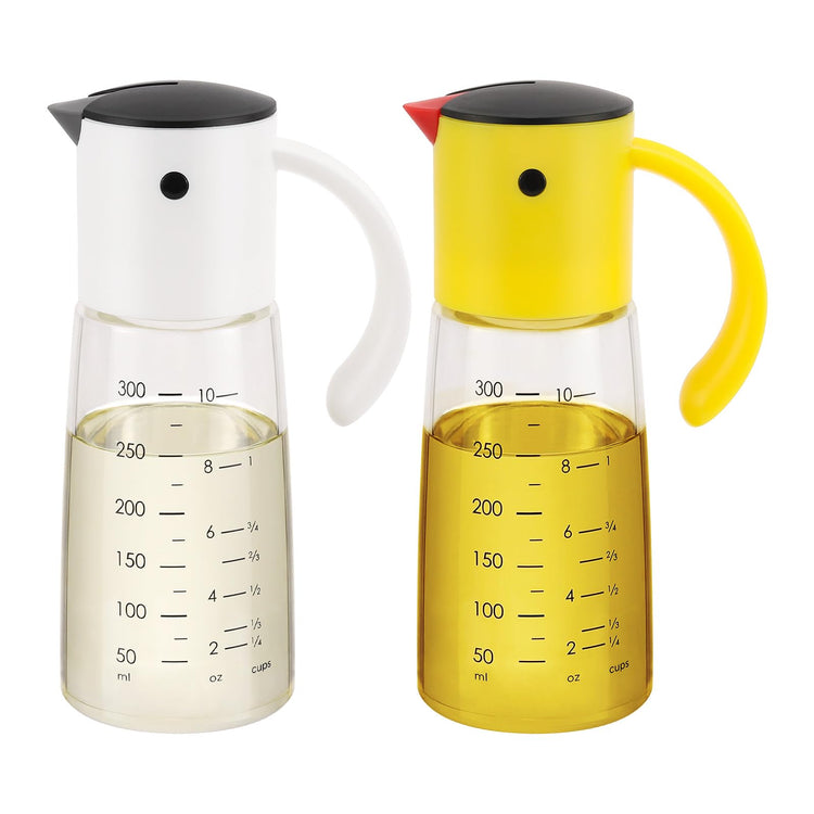 Glass Olive Oil Dispenser Bottle Set 10 oz Yellow White (2 Count)