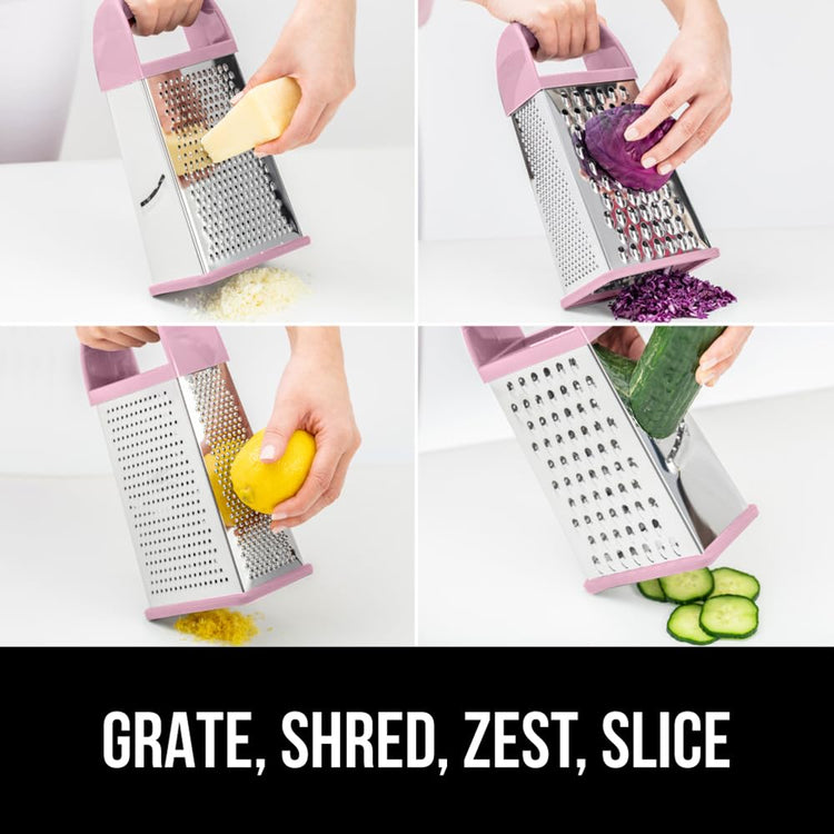 XL 4 Sided Stainless Steel Cheese Grater With Measurement Container