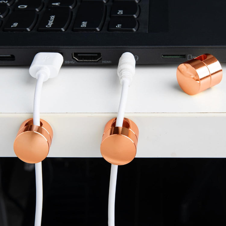 3 Sets Charger Holders for Cords, Rose Gold Color Adjustable Cable Anchor Holders, Adhesive Metal Cord Clips, Cable Management Wire Organizers for Desk, Office, Nightstand