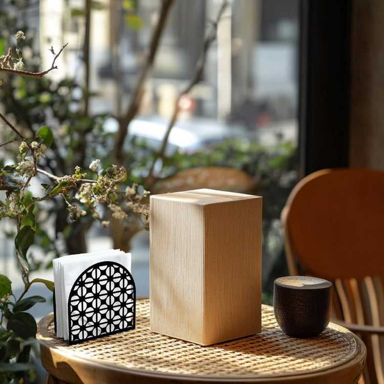 Modern Geometric Round Decorative Black Metal Napkin Holder for Table