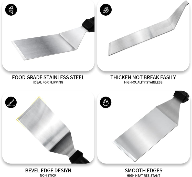 Metal Spatulas 1 PC, Stainless Steel Spatula with Heat Resistant Handle, 9.8 Inch Stainless Steel Spatula Ideal for Desserts, Pancakes, Eggs, Griddle Scraper or BBQ