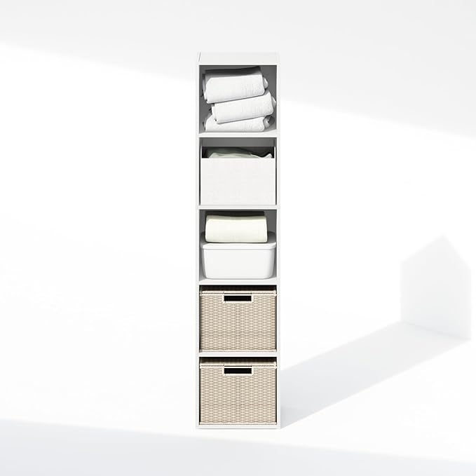 Furinno Reed Closet Organizers and Storage, 5-Tier Closet Organizer, Open Shelf Closet Storage, for Wardrobe, Bedroom, Living Room, White
