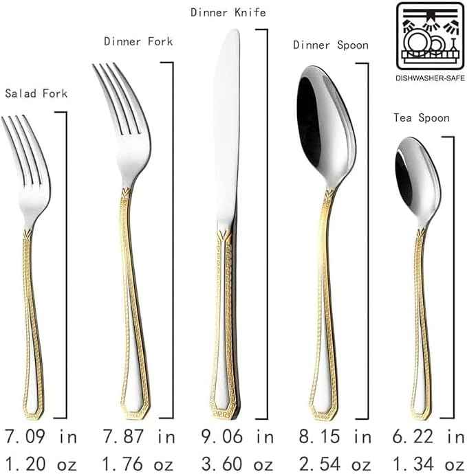 HOMEHUT 120-Pieces Vintage Gold Dinnerware and 18/10 Premium Stainless Steel Silverware Flatware Set - Greek Key Gold HQ Fine China Tableware Service for 12 People