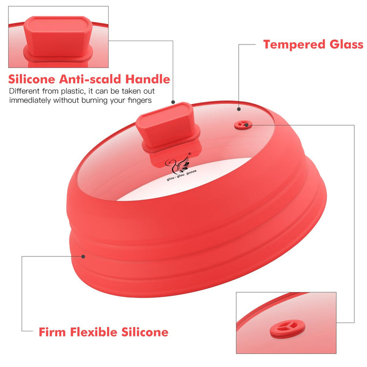 Microwave Splatter Cover Glass with Collapsible Silicone for Food Cover Plate Cover 10.8 inch with Anti