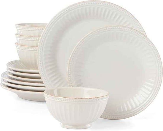 Lenox French Perle Groove 12-Piece Plate & Bowl Set, 23.05 LB, White
