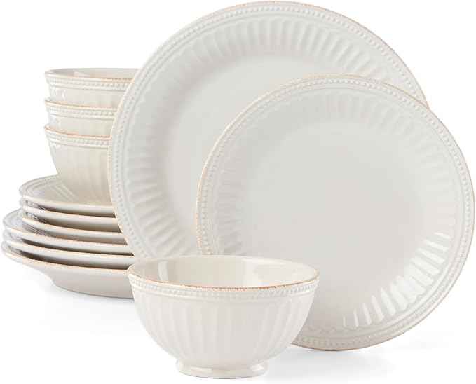 Lenox French Perle Groove 12-Piece Plate & Bowl Set, 23.05 LB, White
