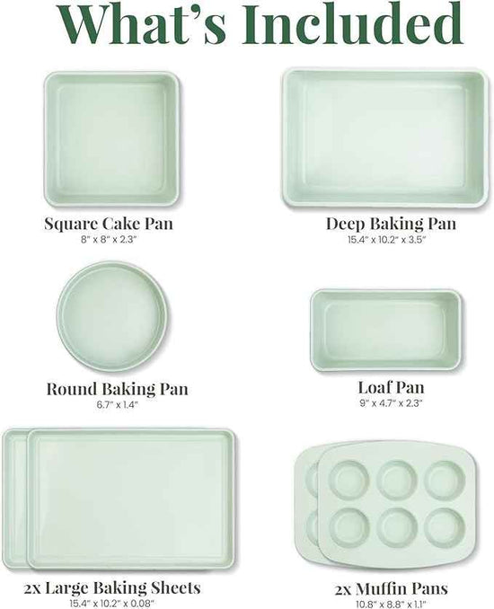 Larder & Vine 8-Piece Bakeware Set | Non-Stick Baking Set with Ceramic Finish | PFAS, PFOA, PTFE, and BPA Free Baking Essentials | Baking Sheets, Muffin Tins and Assorted Baking Pans | Sage