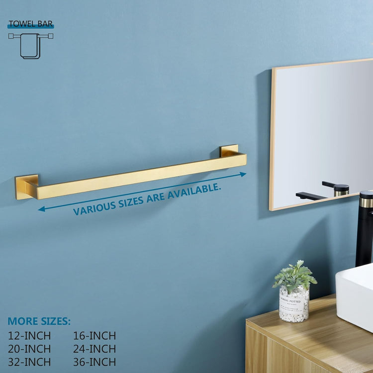 KOKOSIRI 24-Inch Single Towel Bar, Bathroom Kitchen Towel Holder, Wall Mounted SUS304 Stainless Steel Towel Rack 2 Pack, Brushed Gold, B4003BG-L24-P2