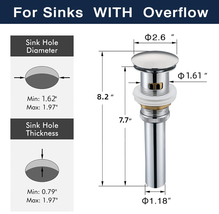 Stainless Steel Pop up Drain for Bathroom Sink Inst Sink Drain with Detachable Basket