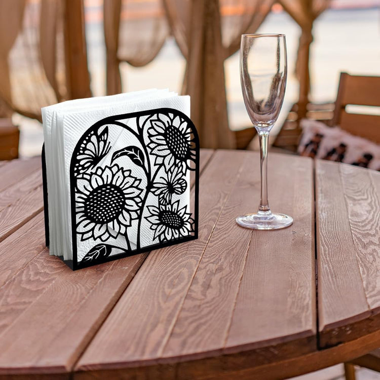 Sunflower Decorative Black Metal Napkin Holder for Table