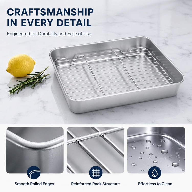 Stainless Steel Roasting Broiler Pan with Grill Rack 10.4×8.1×2inch