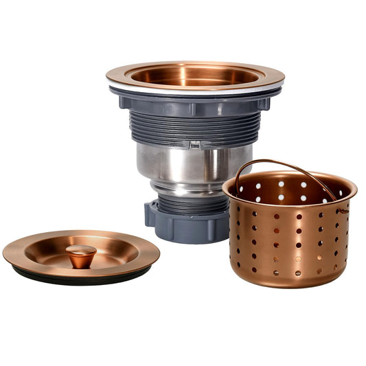 3/1-2 Inch Sink Drain Assembly Antique Copper Kitchen Sink Drain Kit Copper Stainless Steel Sink Basket Strainer Rubber Stopper, Sealing Lid/Removable Deep Waste Basket for Home, Kitchen