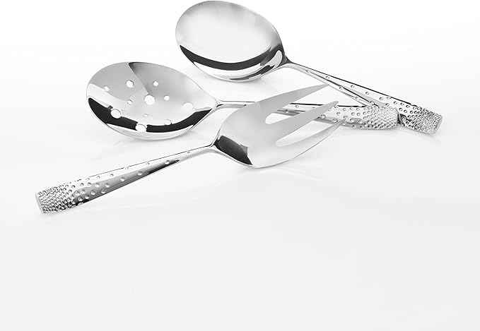 nambe Dazzle 45-Piece Flatware Set Service for 8 Plus Butter Knife, Sugar Spoon and 3 Piece Hostess Set, 18/10 Mirror Stainless Steel Silverware Cutlery Set, Dishwasher Safe
