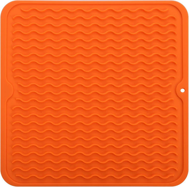 Silicone Dish Drying Mat for Multiple Usage,Easy clean,Eco-friendly,Heat-resistant Silicone Mat for Kitchen Counter or Sink,Refrigerator or Drawer liner Orange M 12 inches x 12 inches