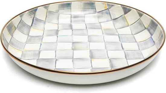 MACKENZIE-CHILDS Enamel Abundant Bowl, Decorative or Serving Bowl, 13-Cup Capacity, Gray-and-White Sterling Check