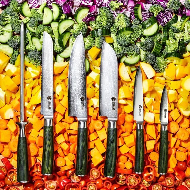 Green 6 Piece Japanese Damascus Stainless Steel Knife Set (6 Count)