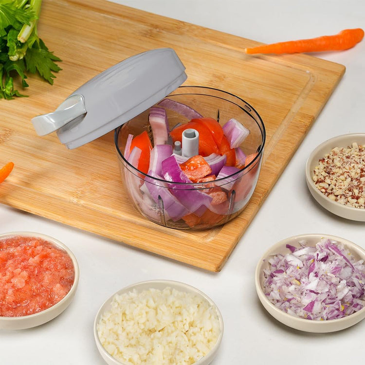 Manual Food Processor Vegetable Chopper 2.3 Cup Small Mini Hand Pull String Onion Chopper Garlic Mincer Cutter with 3 Stainless Steel Blades
