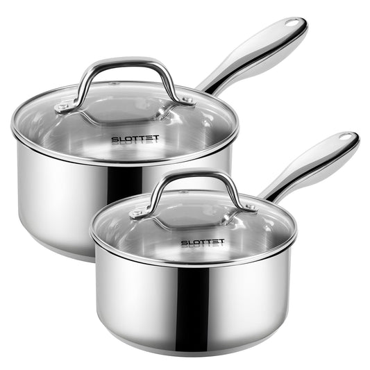 1Qt & 2Qt Stainless Steel Sauce Pan Set with Lid (2 Count)