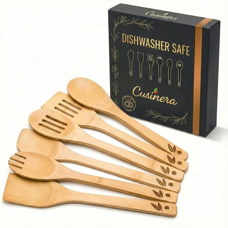 Dishwasher Safe Bamboo Wooden Spoons for Cooking 6 (6 Count)