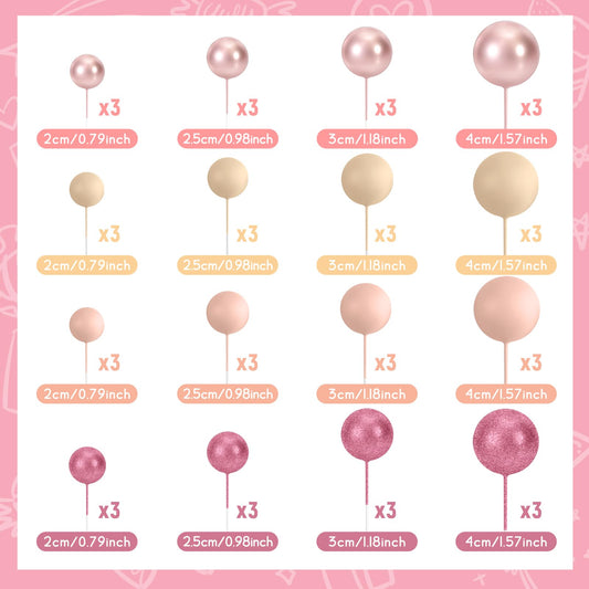 48 Pcs Balls Cake Topper Decorations Balloon Cupcake Toppers Foam Cake Topper Balls for Birthday Party Wedding Cake Deco (48 Count)