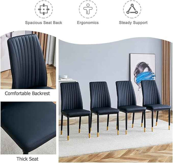 Modern Dining Chairs Set - 6 Black PU Leather Armless Chairs for Dinner Room, Office, Waiting Room