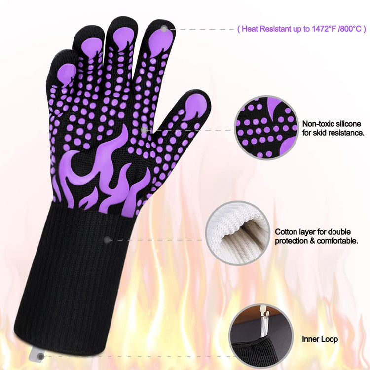 BBQ Gloves 1472 Degree F Heat Resistant Grilling Gloves Silicone Non (2 Count)