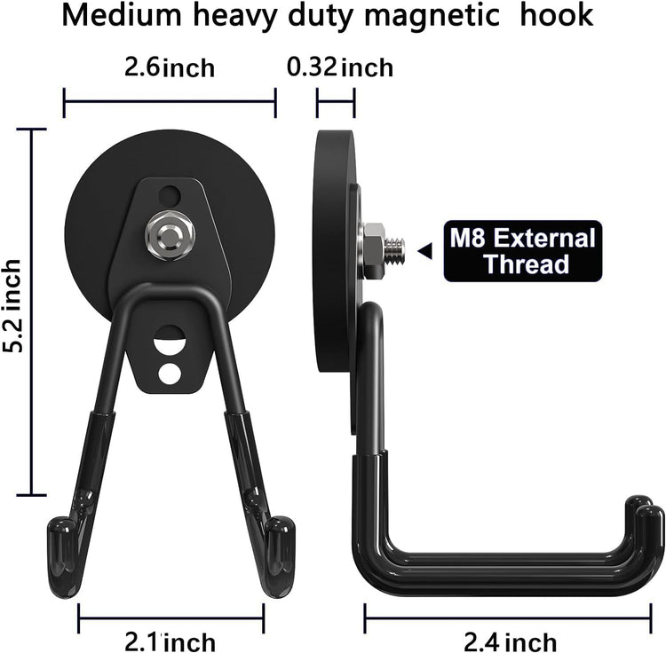 Heavy Duty Storage Magnetic Utility Hooks, Large Garage Magnet Hooks with Anti-Slip Coating for Metal Cabinet,Pegboard,Garage Shelve,Garden Tools(4Pack)