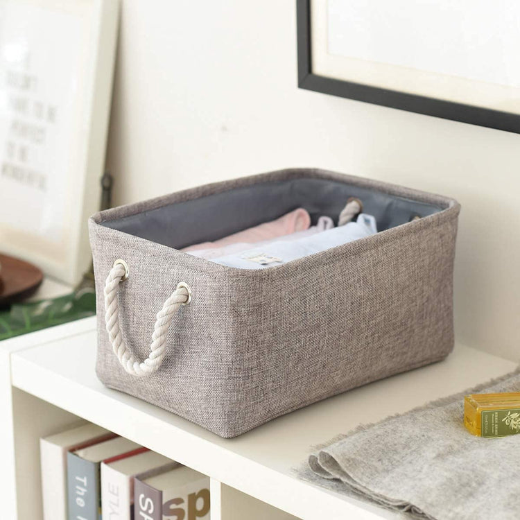 Storage Basket Fabric Sturdy Canvas Storage Bins Organizer with Handles for Clothes and Storage Foldable Storage Boxes Cubes (4 Count)