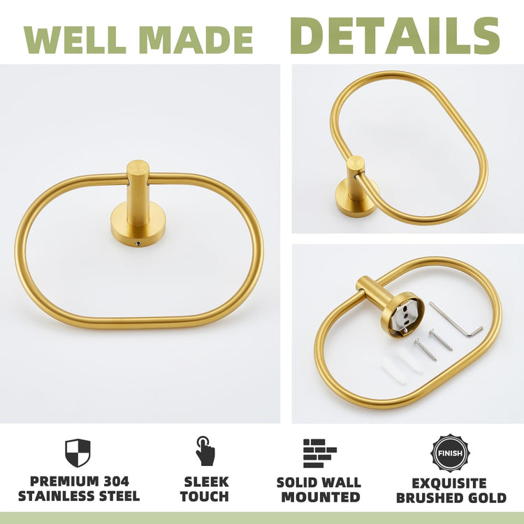 Brushed Gold Towel Ring for Bathroom Towel Storage