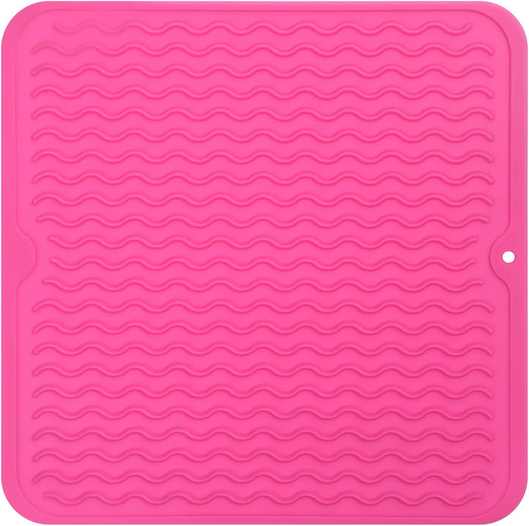 Silicone Dish Drying Mat for Multiple Usage,Easy clean,Eco-friendly,Heat-resistant Silicone Mat for Kitchen Counter or Sink,Refrigerator or Drawer liner Rose M 12 inches x 12 inches