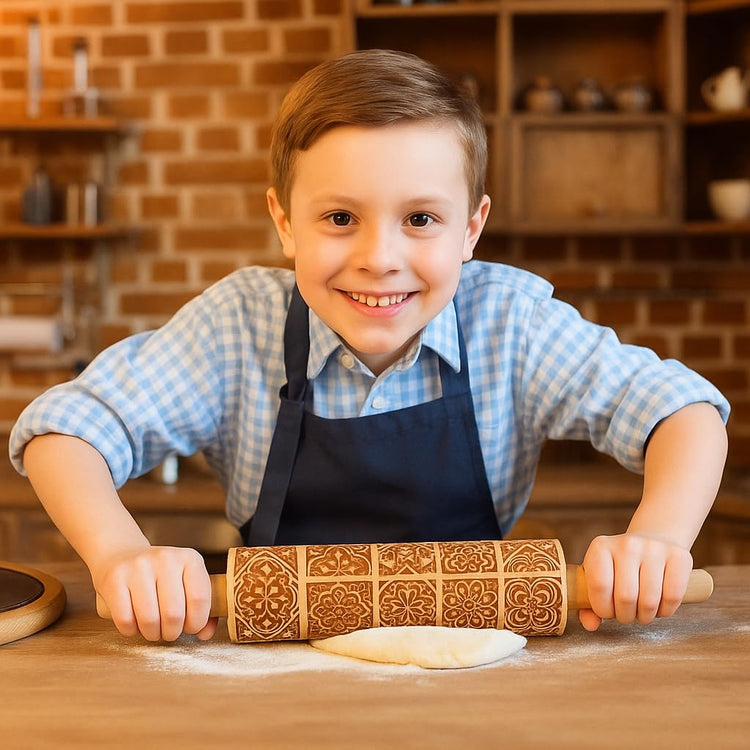 Christmas Wooden Rolling Pin for Baking Engraved Embossing Rolling Pin Cookie Stamps Roller Square Grid Cookies Mold Kitchen Decor Tools for Baking Embossed Cookies
