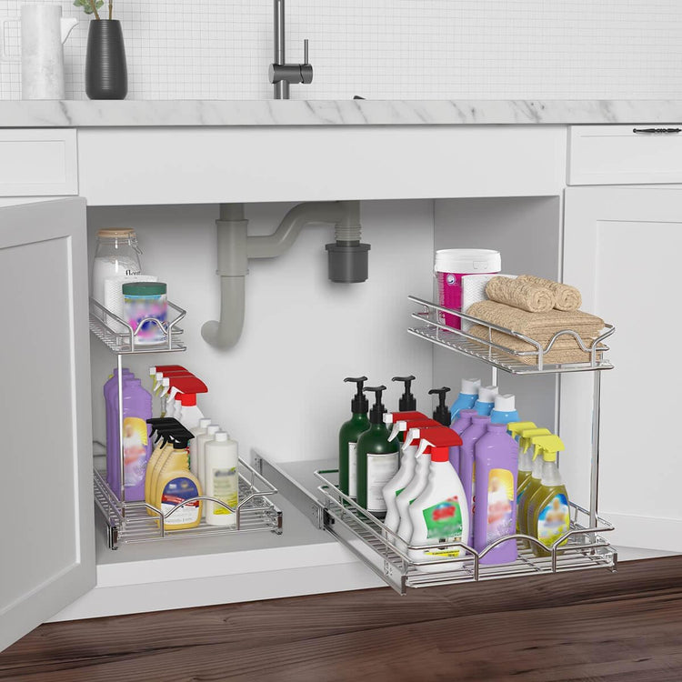 Under Sink Cabinet Organizer Two Tier Pull Out Shelf