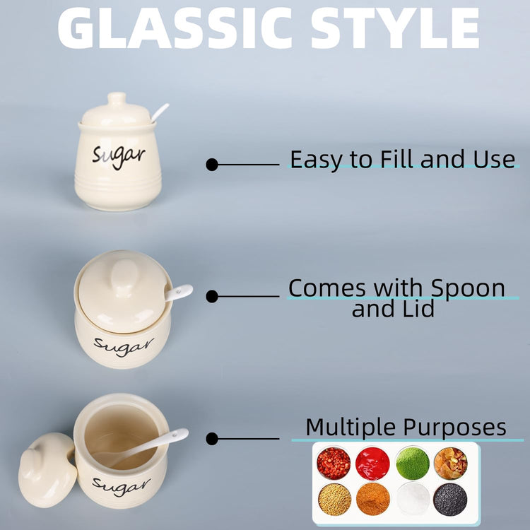 12oz Ceramic Sugar Bowl with Lid and Spoon