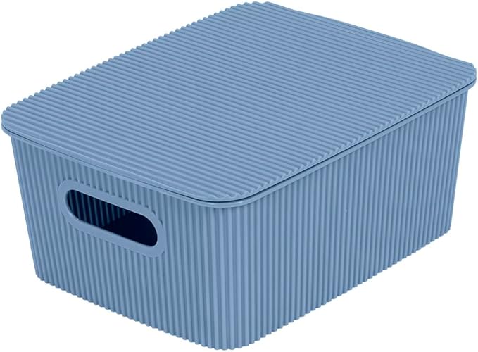 Glad Storage Baskets with Lids - Set of 6 Stackable Plastic Boxes with Handles - Decorative Shelf Organizer Bins for Bathroom and Closet, Blue, 1 Gallon