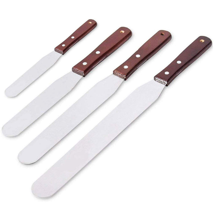 4PCS Straight Cake Icing Spatula Set 4” 6” 8” 10”with Wooden Handle (4 Count)