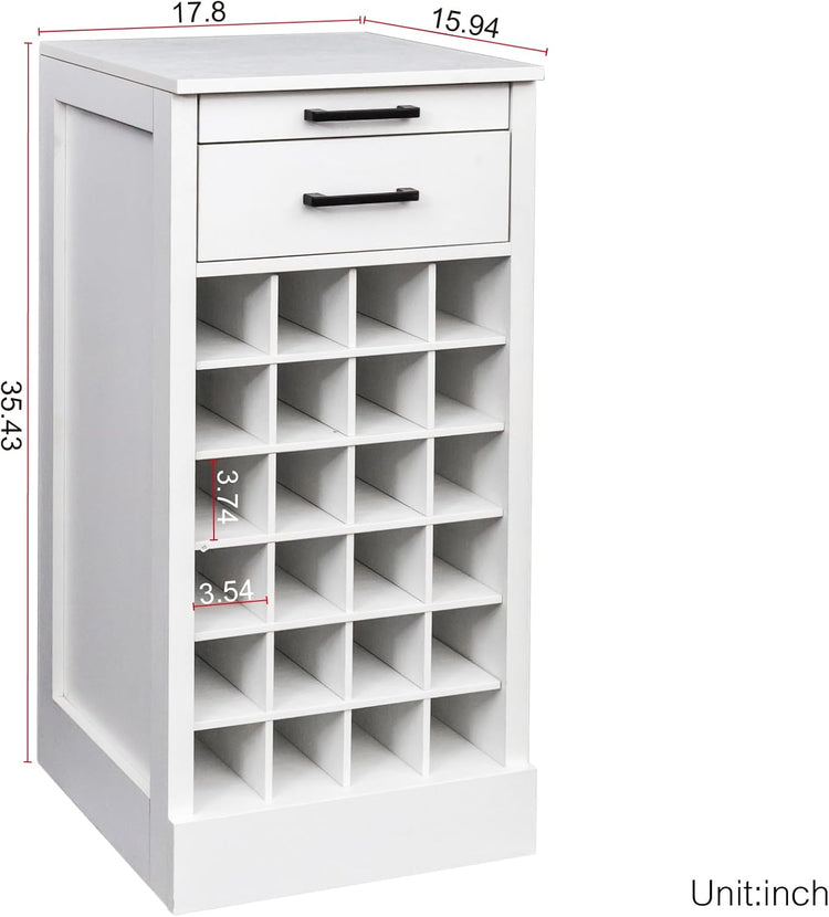 WERSMT 6-Tier Wine Rack Freestanding Floor with 2 Drawers, 24 Bottles Wood Wines Racks Counter for Small Space, Farmhouse Stackable Modular Wine Bottle Holder Rack, White