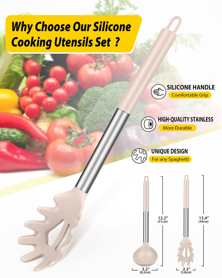 Silicone Pasta Fork and Ladle Spoon Set (2 Count)