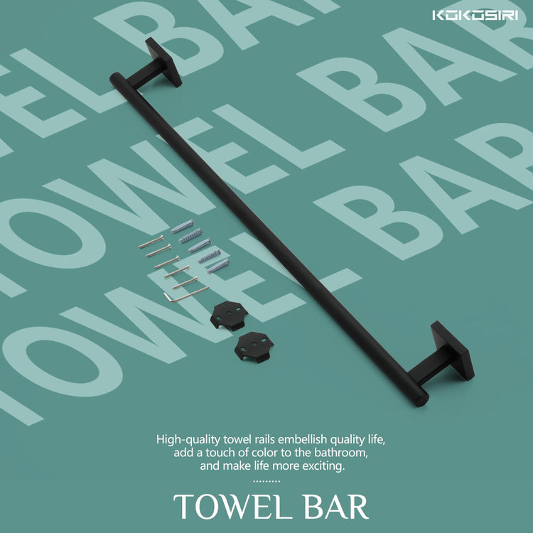 Towel Rails Bathroom Towel Bars Matte Black 24 Inch Bath Towel Holder for Cabinet Kitchen Wall Stainless Steel B4005BK