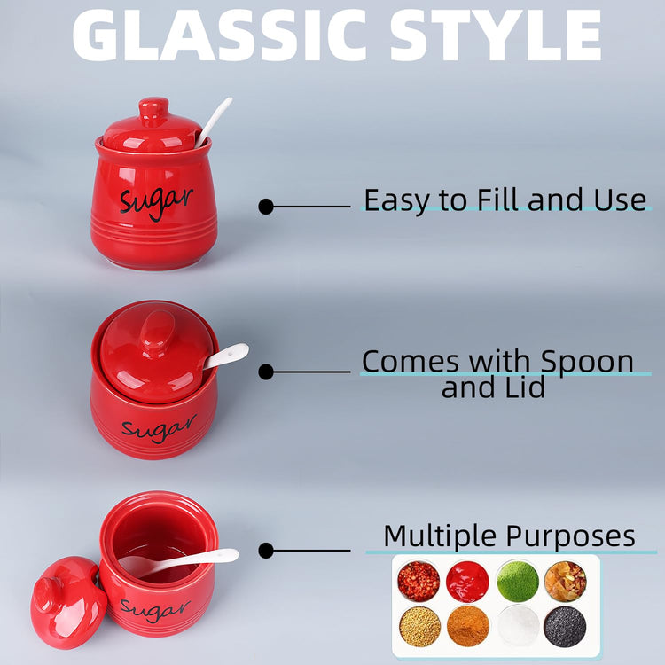 12oz Ceramic Sugar Bowl with Lid and Spoon