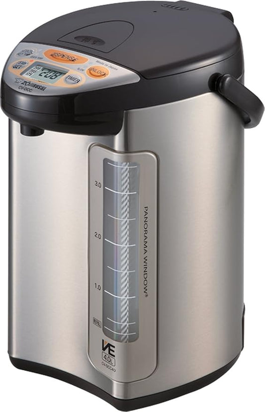 Zojirushi 586361-CV-DCC40XT America Corporation Ve Hybrid Water Boiler And Warmer, 4-Liter, Stainless Dark Brown and Zojirushi NS-ZCC10 Neuro Fuzzy Cooker, 5.5-Cup uncooked rice / 1L, White